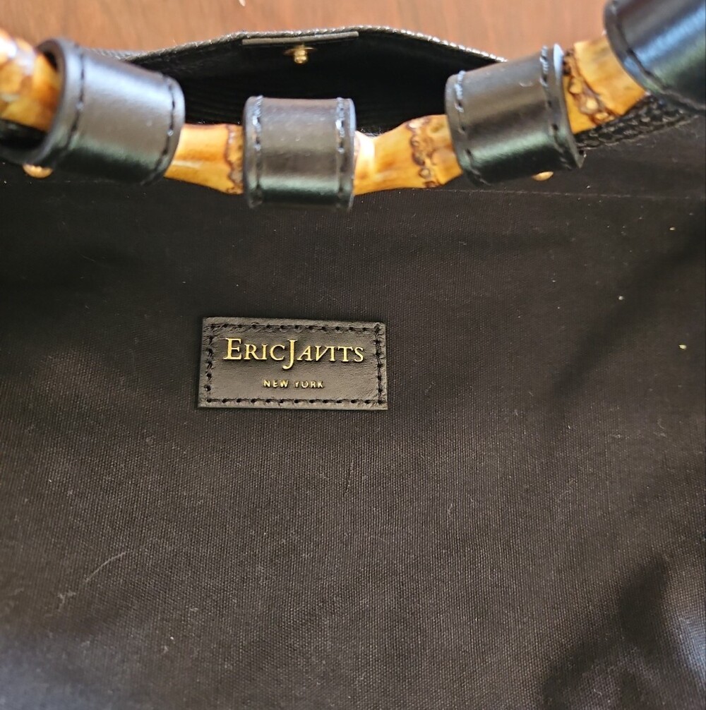 Eric Javits Black Woven Tote with Bamboo Ring Handles - Picture 8 of 12